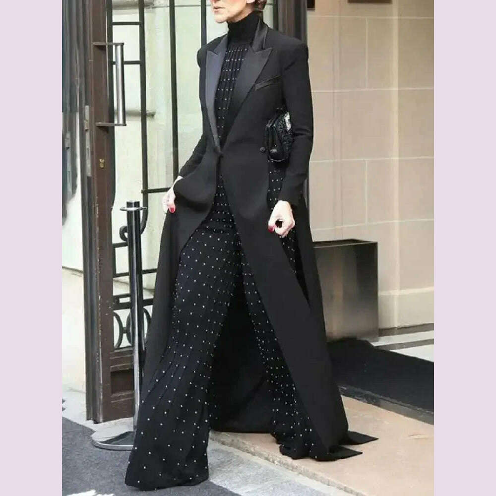 Missuoo Notched Collar Long Sleeves Slim Fit Long Coat for Urban Women Autumn Fashion Black Split-side Blazer Outerwears - KIMLUD