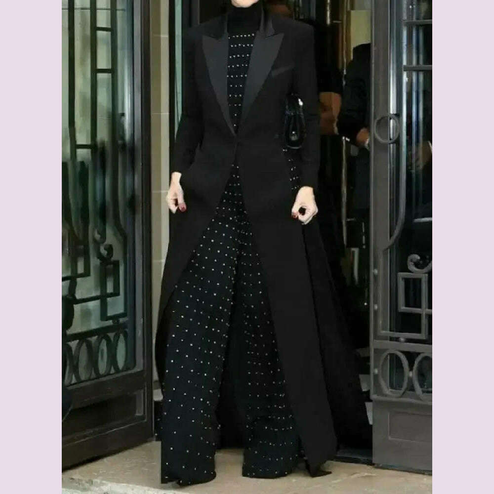 Missuoo Notched Collar Long Sleeves Slim Fit Long Coat for Urban Women Autumn Fashion Black Split-side Blazer Outerwears - KIMLUD