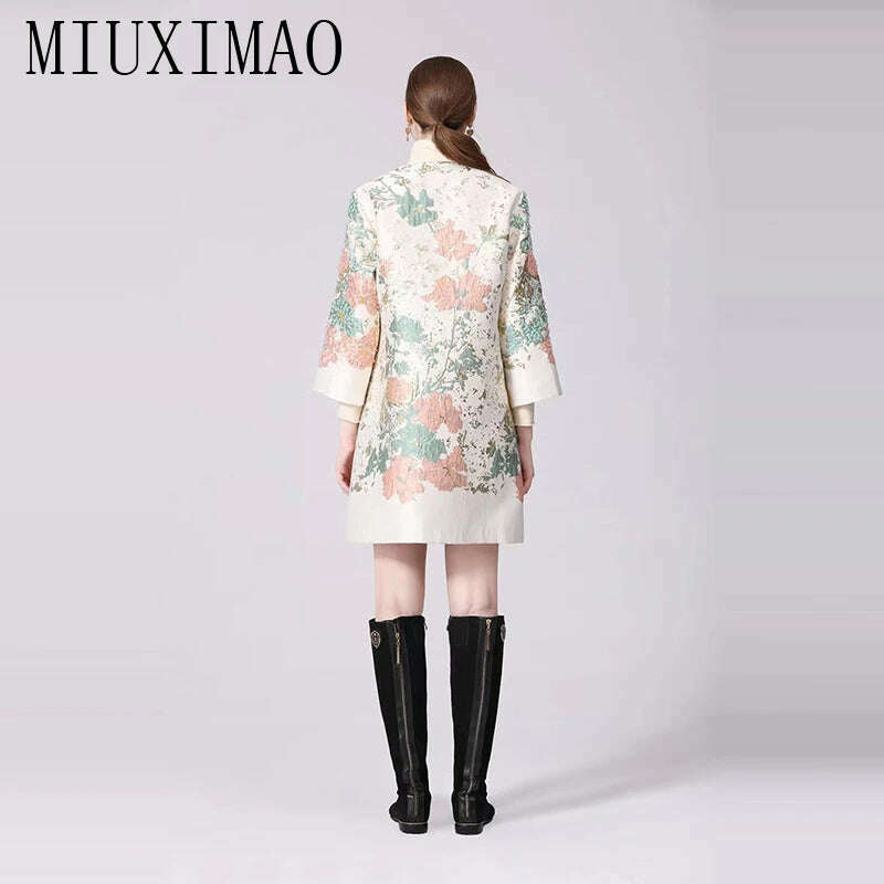 KIMLUD, MIUXIMAO 2022 High Quality Autumn&Winter Elegant Coat Diamond Coat O-Neck Single Breasted Embroidery Fashion Coat Women Vestide, KIMLUD Womens Clothes
