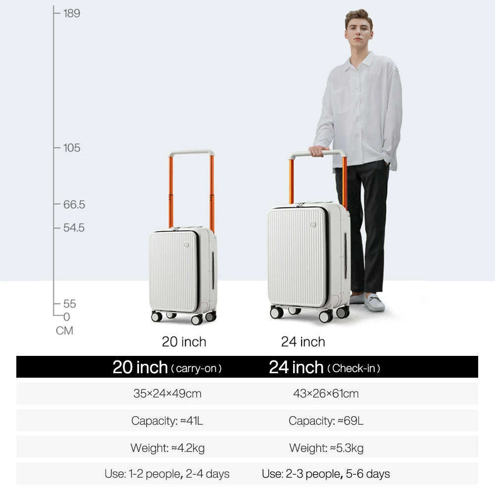 KIMLUD, Mixi Front Laptop Pocket Suitcase Wide Handle Travel Suitcase Men 20''Carry-On Luggage Women PC Aluminum Frame Trolley Case 24'', KIMLUD Womens Clothes