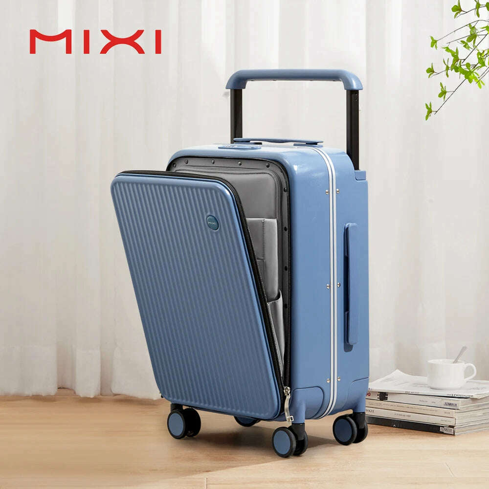 KIMLUD, Mixi Front Laptop Pocket Suitcase Wide Handle Travel Suitcase Men 20''Carry-On Luggage Women PC Aluminum Frame Trolley Case 24'', Sapphire Blue / 20Inches 500mm, KIMLUD APPAREL - Womens Clothes