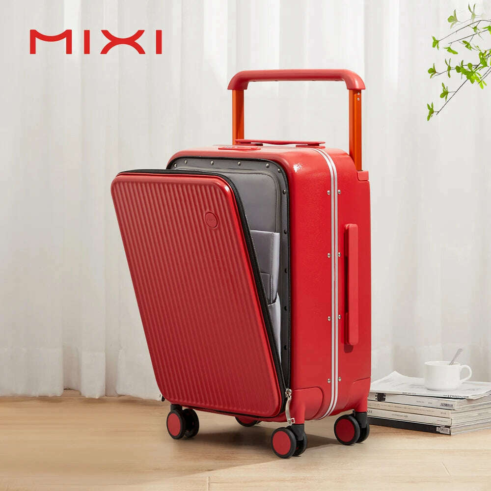 KIMLUD, Mixi Front Laptop Pocket Suitcase Wide Handle Travel Suitcase Men 20''Carry-On Luggage Women PC Aluminum Frame Trolley Case 24'', Red / 20Inches 500mm, KIMLUD APPAREL - Womens Clothes