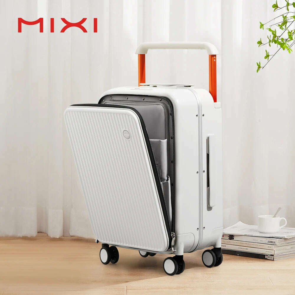 KIMLUD, Mixi Front Laptop Pocket Suitcase Wide Handle Travel Suitcase Men 20''Carry-On Luggage Women PC Aluminum Frame Trolley Case 24'', Smoke White / 24Inches 600mm, KIMLUD APPAREL - Womens Clothes