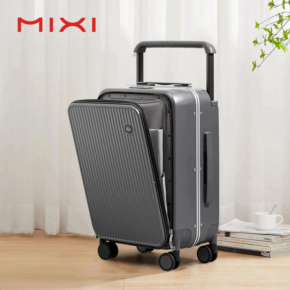 KIMLUD, Mixi Front Laptop Pocket Suitcase Wide Handle Travel Suitcase Men 20''Carry-On Luggage Women PC Aluminum Frame Trolley Case 24'', Rock Gray / 24Inches 600mm, KIMLUD APPAREL - Womens Clothes
