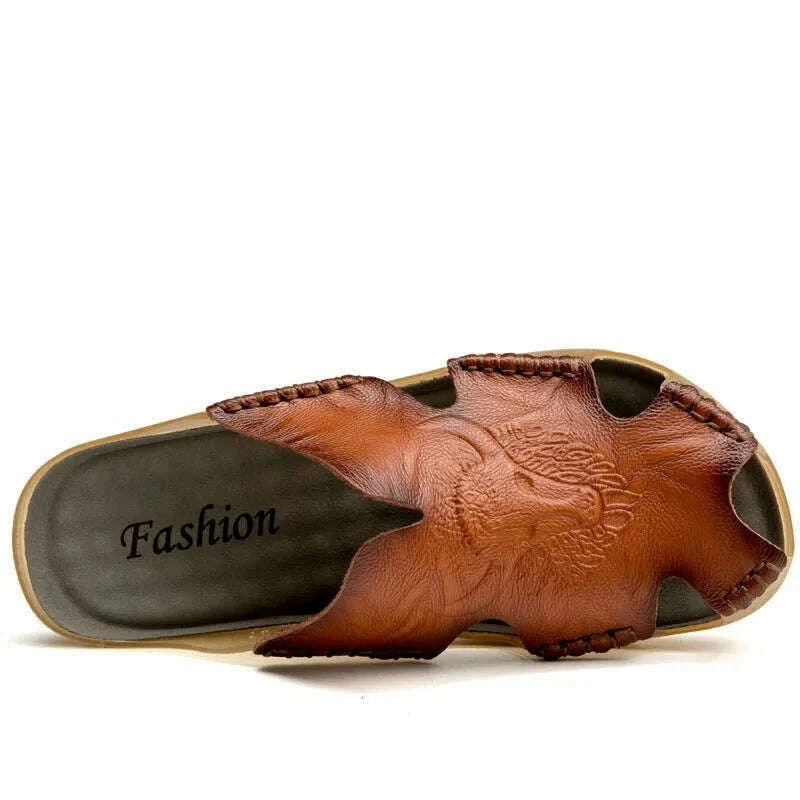 KIMLUD, MIXIDELAI New Quality Leather Non-Slip Slippers Men Beach Sandals Comfortable Summer Shoes Men Slippers Classics Men Flip Flops, KIMLUD Womens Clothes