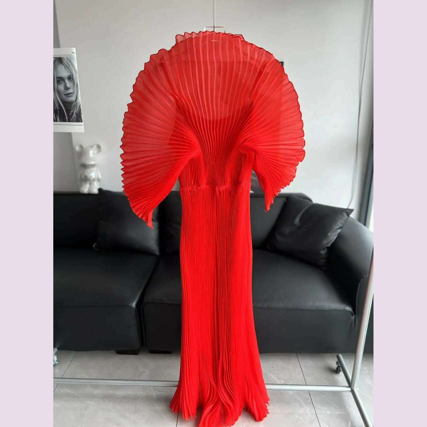KIMLUD, Miyake Folds 2024 Autumn New Plus-size Dress Hand-made Dolds Elegant Chested Evening Dress, Red / One Size / CHINA, KIMLUD APPAREL - Womens Clothes