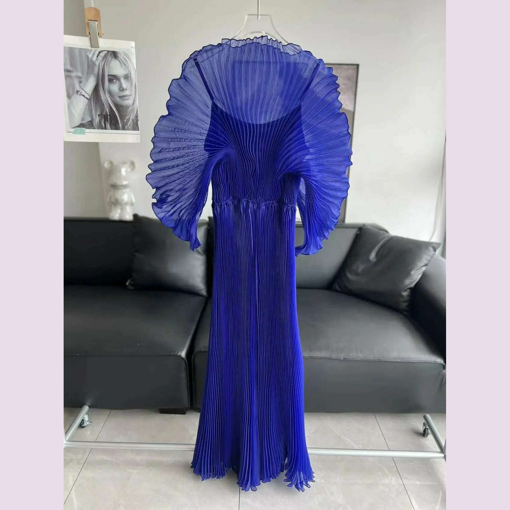 KIMLUD, Miyake Folds 2024 Autumn New Plus-size Dress Hand-made Dolds Elegant Chested Evening Dress, Blue / One Size / CHINA, KIMLUD APPAREL - Womens Clothes