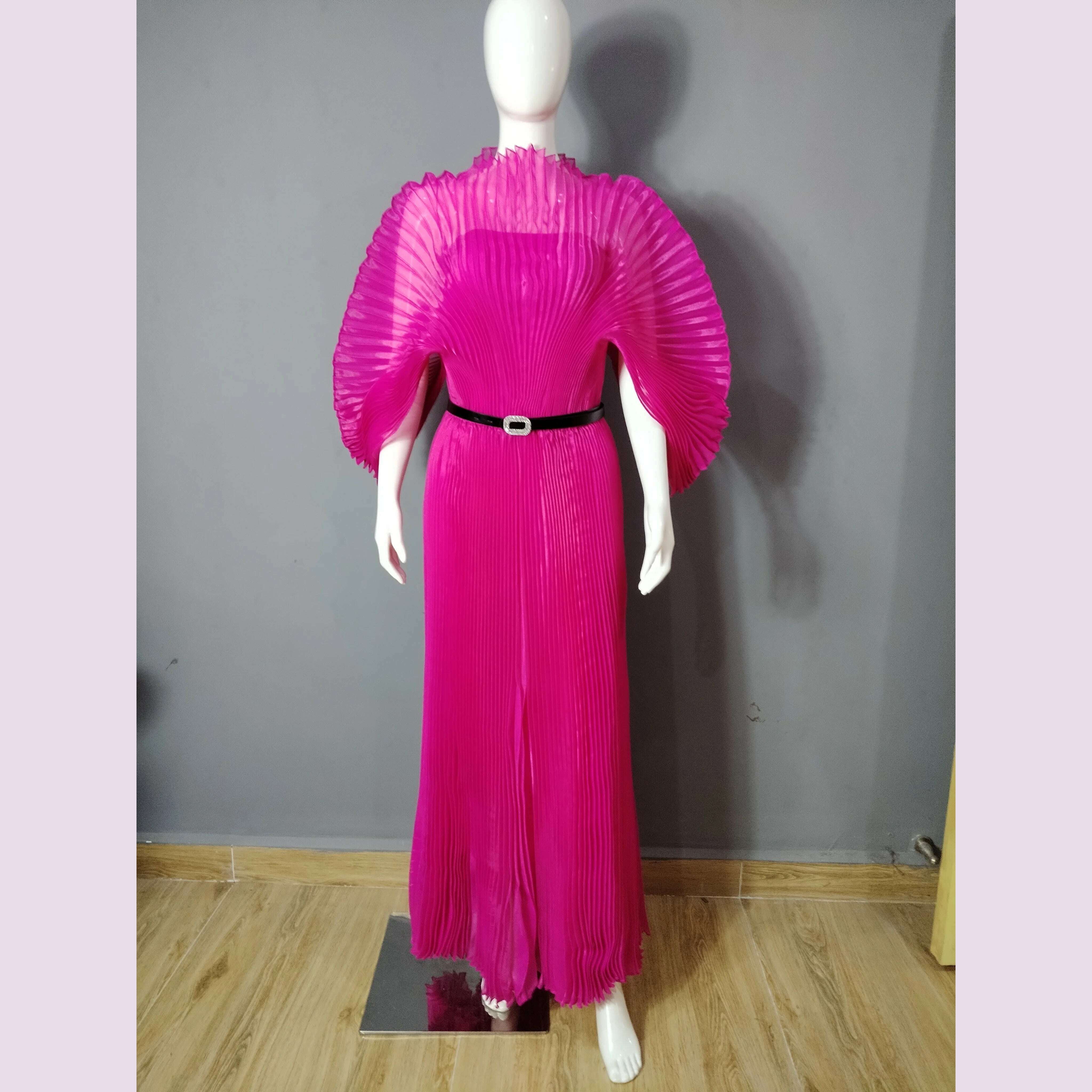 KIMLUD, Miyake Folds 2024 Autumn New Plus-size Dress Hand-made Dolds Elegant Chested Evening Dress, Rose Red / One Size / CHINA, KIMLUD APPAREL - Womens Clothes