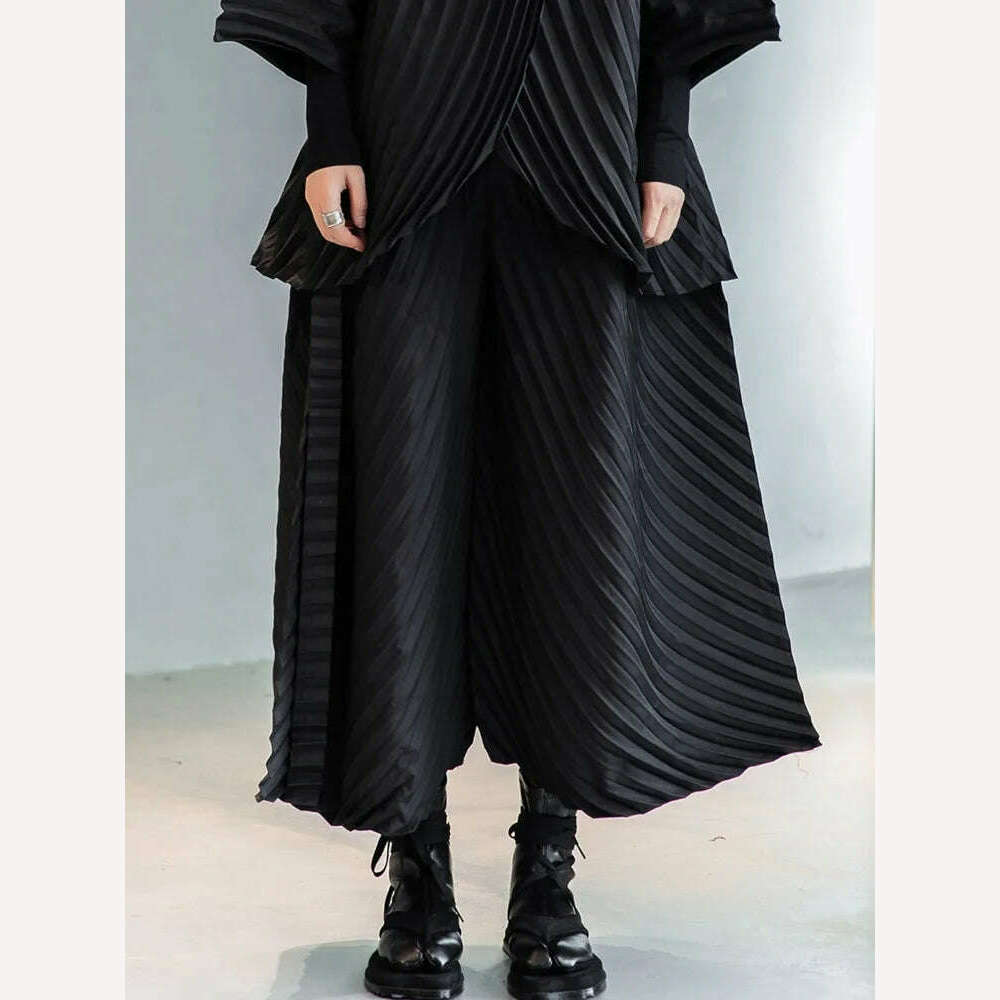 KIMLUD, Miyake Pleated Black Shirts For Women 2023 Summer Fashion Three Quarter Sleeve Lapel Single Button Loose Female Top, black / One Size, KIMLUD Women's Clothes