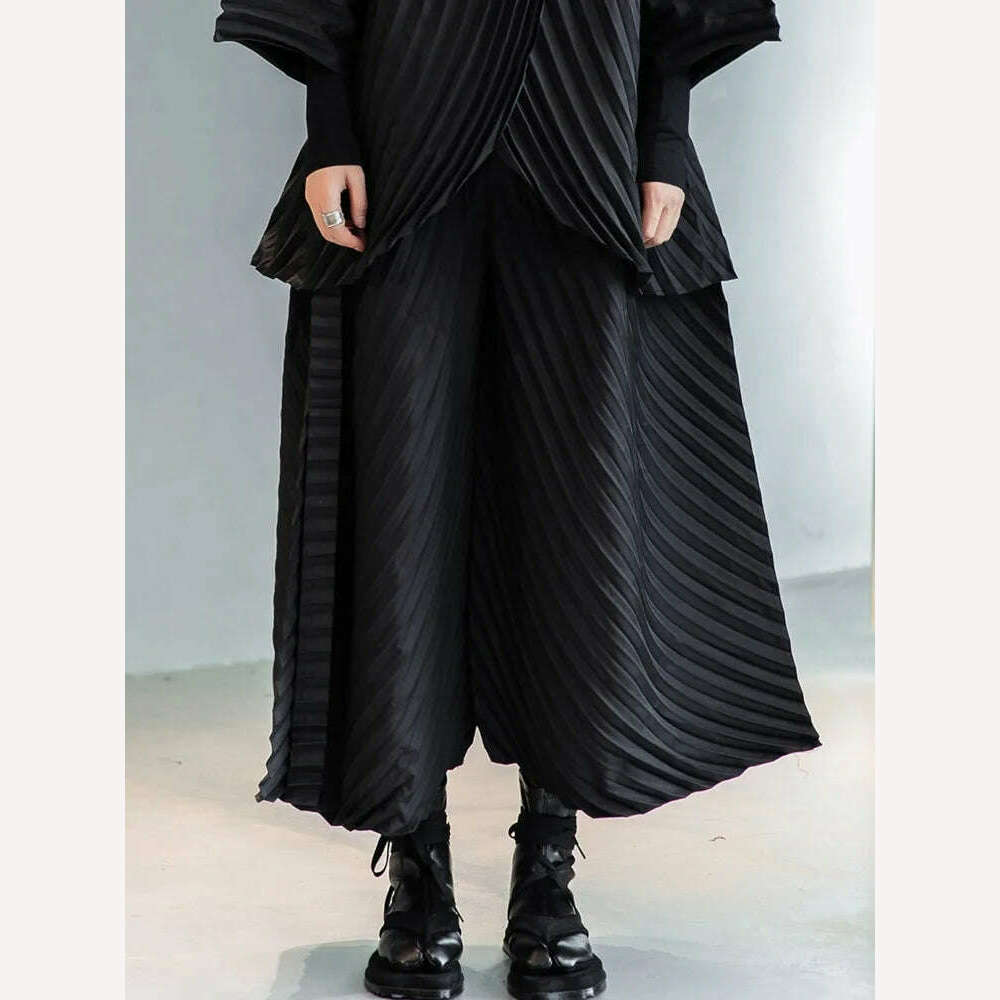 KIMLUD, Miyake Pleated Black Shirts For Women 2023 Summer Fashion Three Quarter Sleeve Lapel Single Button Loose Female Top, black / One Size, KIMLUD APPAREL - Womens Clothes