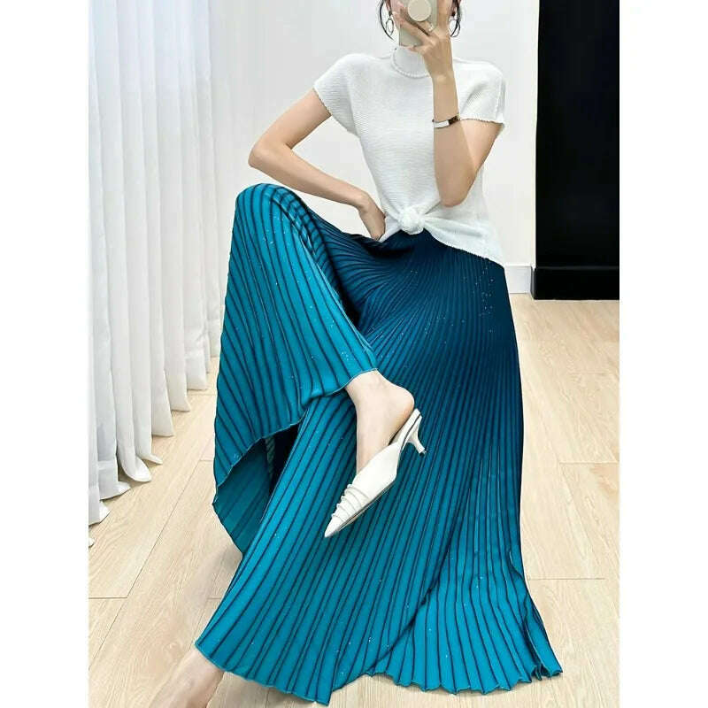 KIMLUD, Miyake Pleated Pants for Women's 2024 Autumn New High End Gradient Color Loose Plus Size Slim Striped Wide Leg Pants, Beige / One Size, KIMLUD Women's Clothes
