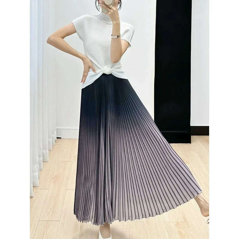KIMLUD, Miyake Pleated Pants for Women's 2024 Autumn New High End Gradient Color Loose Plus Size Slim Striped Wide Leg Pants, black / One Size, KIMLUD Women's Clothes