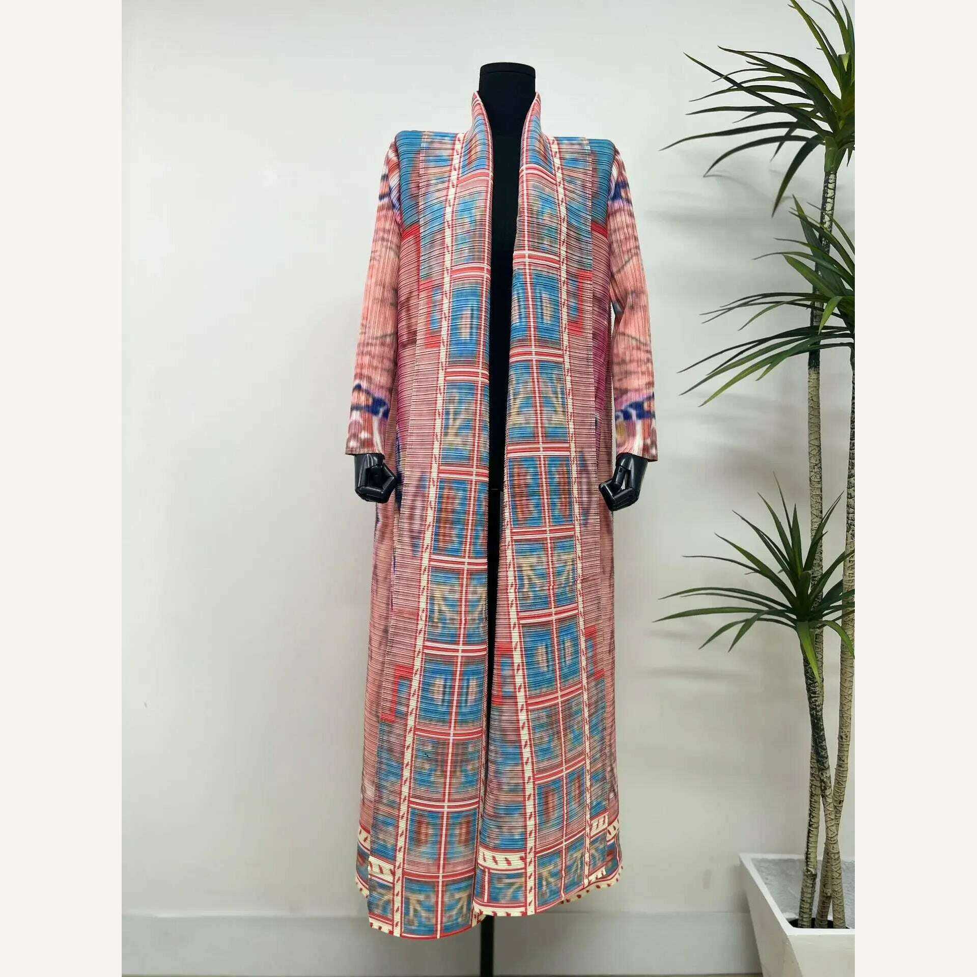 Miyake Pleated Women's Long Cardigan Windbreaker Coat Autumn New Ethnic Style Printing Loose Plus Size Dress Cloak Robe - KIMLUD