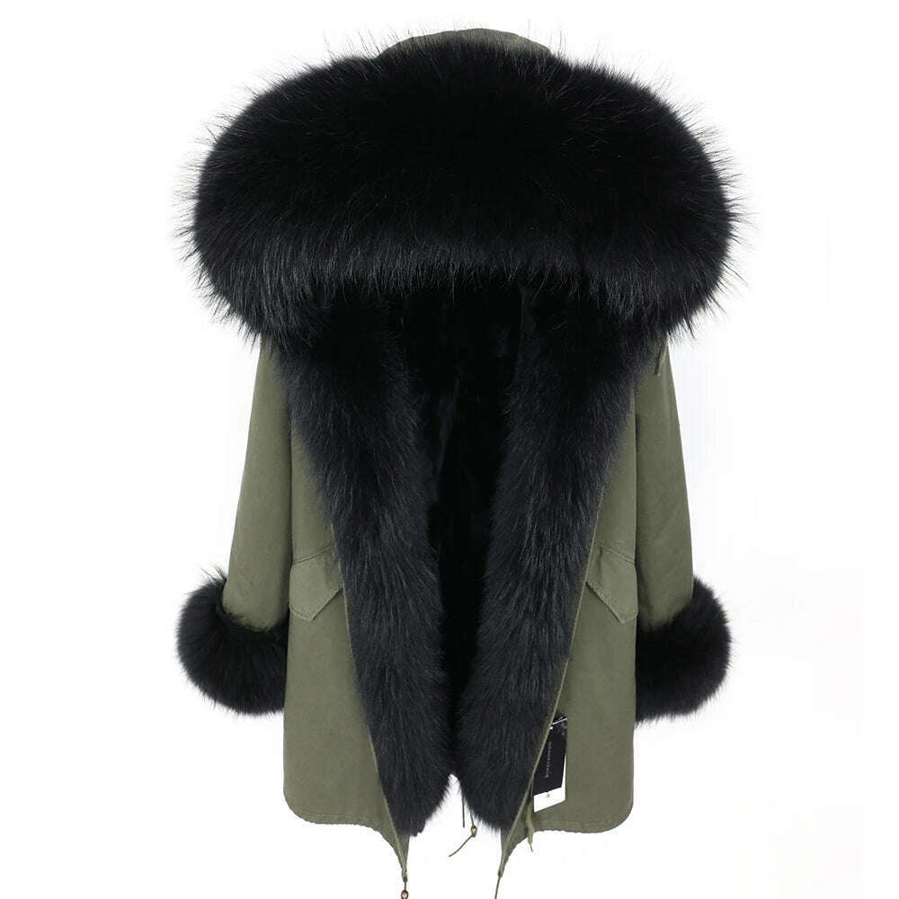 KIMLUD, MMK fashion women's parka coat rabbit fur lining big raccoon fur collar winter coat jacket long hooded army green season warm ja, 3 / S, KIMLUD Womens Clothes