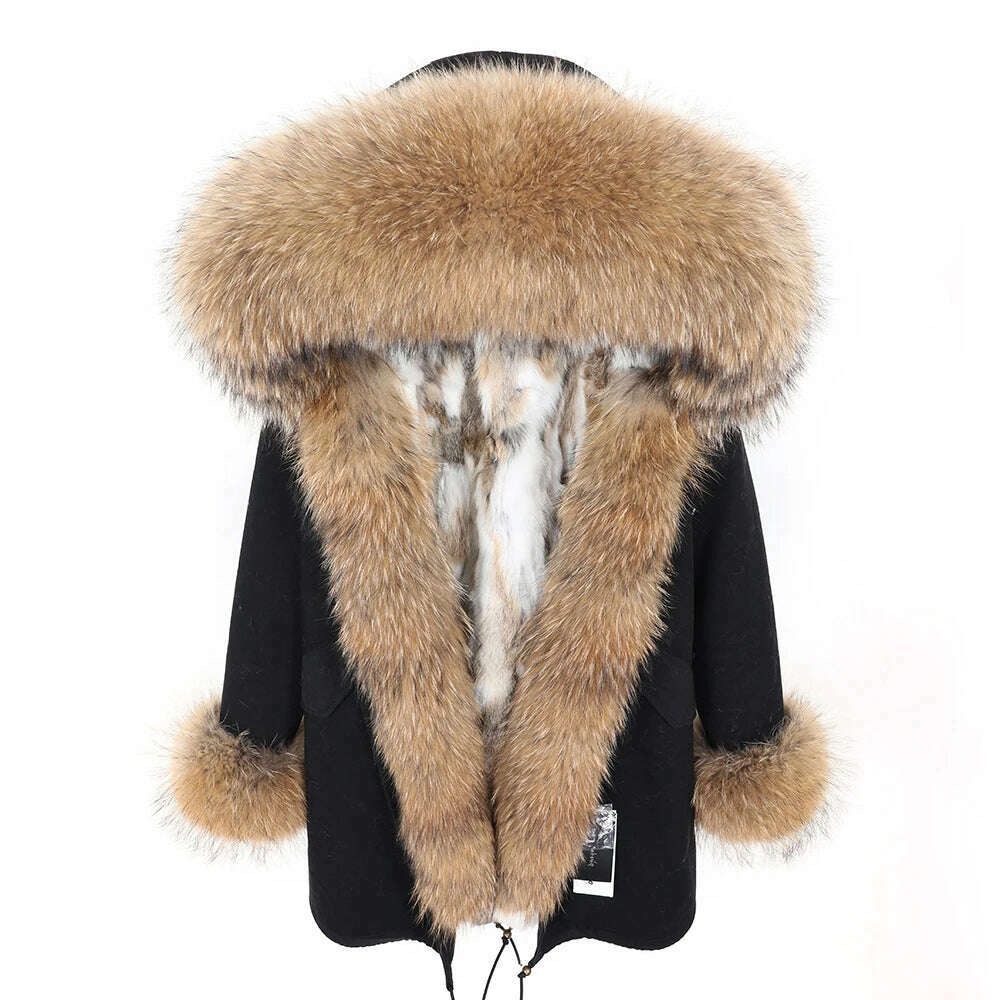 KIMLUD, MMK fashion women's parka coat rabbit fur lining big raccoon fur collar winter coat jacket long hooded army green season warm ja, 5 / S, KIMLUD Womens Clothes