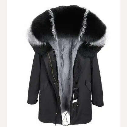 KIMLUD, MMK fashion women's parka coat rabbit fur lining big raccoon fur collar winter coat jacket long hooded army green season warm ja, 32 / S, KIMLUD Womens Clothes