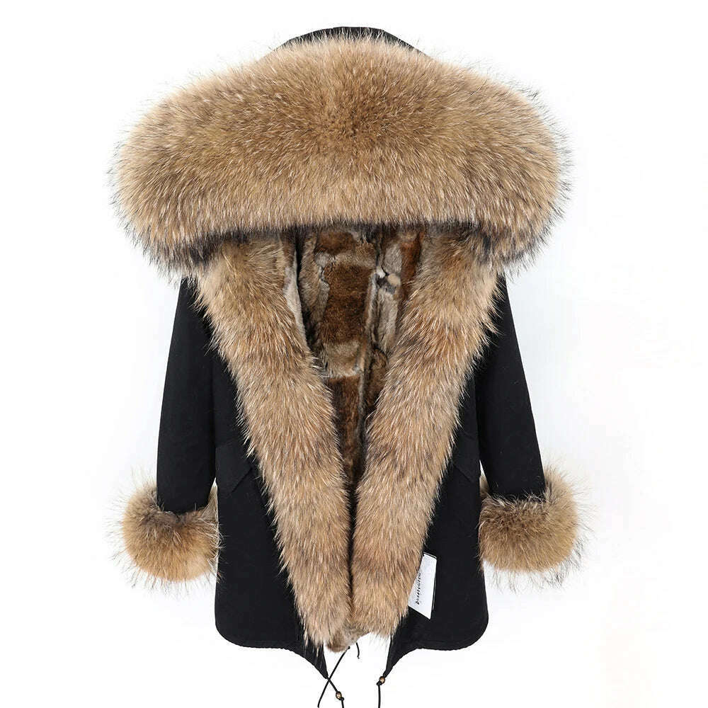 KIMLUD, MMK fashion women's parka coat rabbit fur lining big raccoon fur collar winter coat jacket long hooded army green season warm ja, 7 / S, KIMLUD Womens Clothes