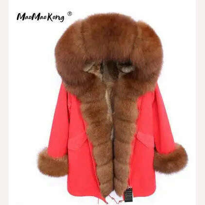 KIMLUD, MMK fashion women's parka coat rabbit fur lining big raccoon fur collar winter coat jacket long hooded army green season warm ja, 35 / S, KIMLUD Womens Clothes