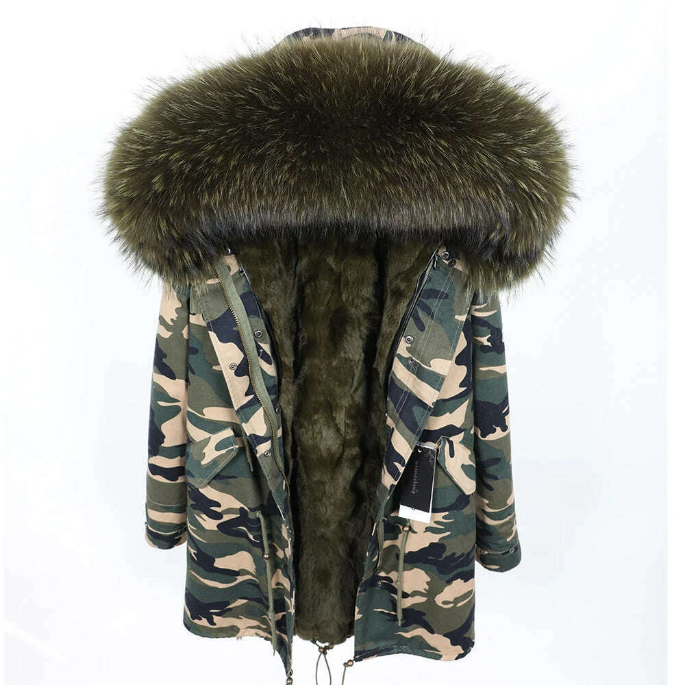 KIMLUD, MMK fashion women's parka coat rabbit fur lining big raccoon fur collar winter coat jacket long hooded army green season warm ja, 25 / S, KIMLUD Womens Clothes