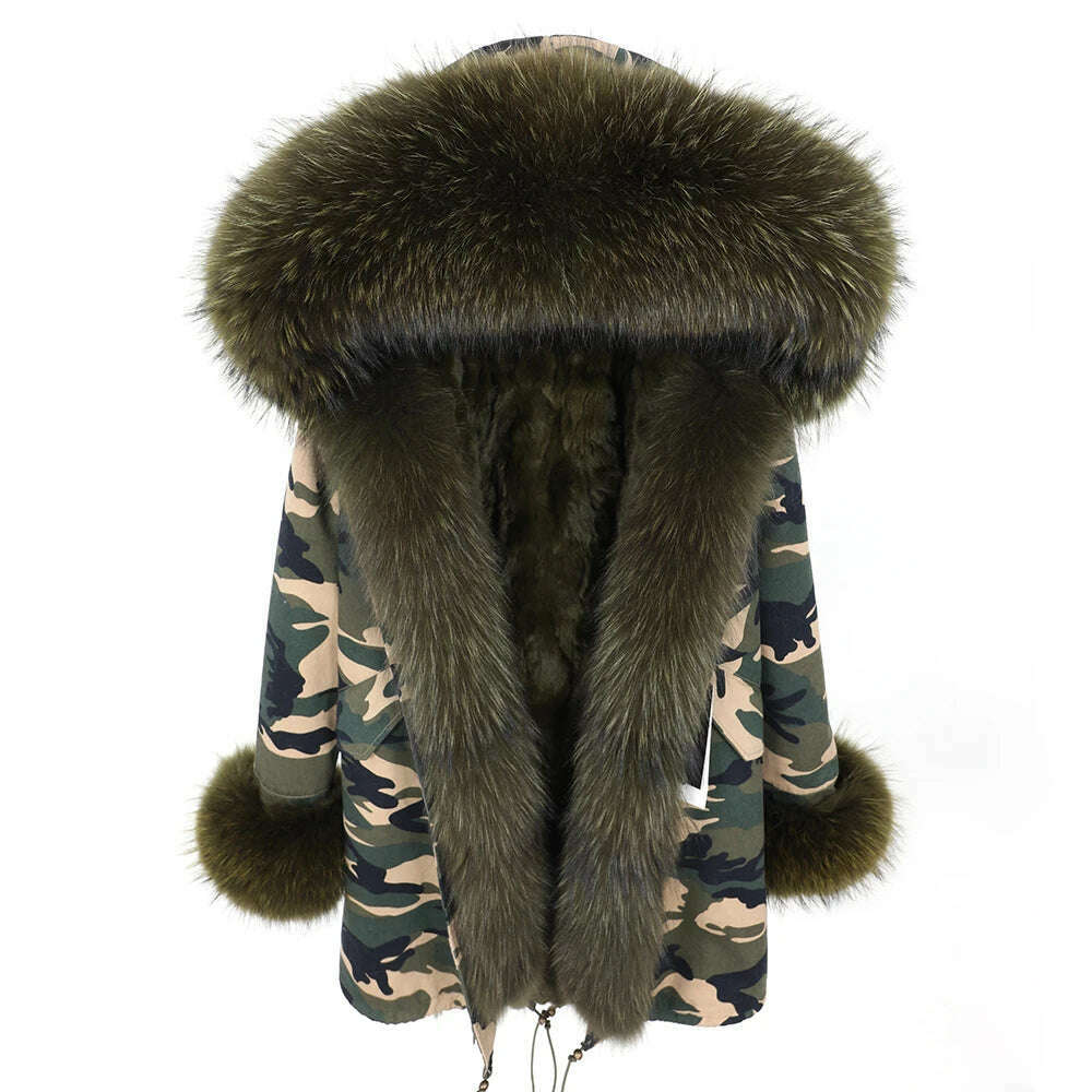 KIMLUD, MMK fashion women's parka coat rabbit fur lining big raccoon fur collar winter coat jacket long hooded army green season warm ja, 6 / S, KIMLUD Womens Clothes