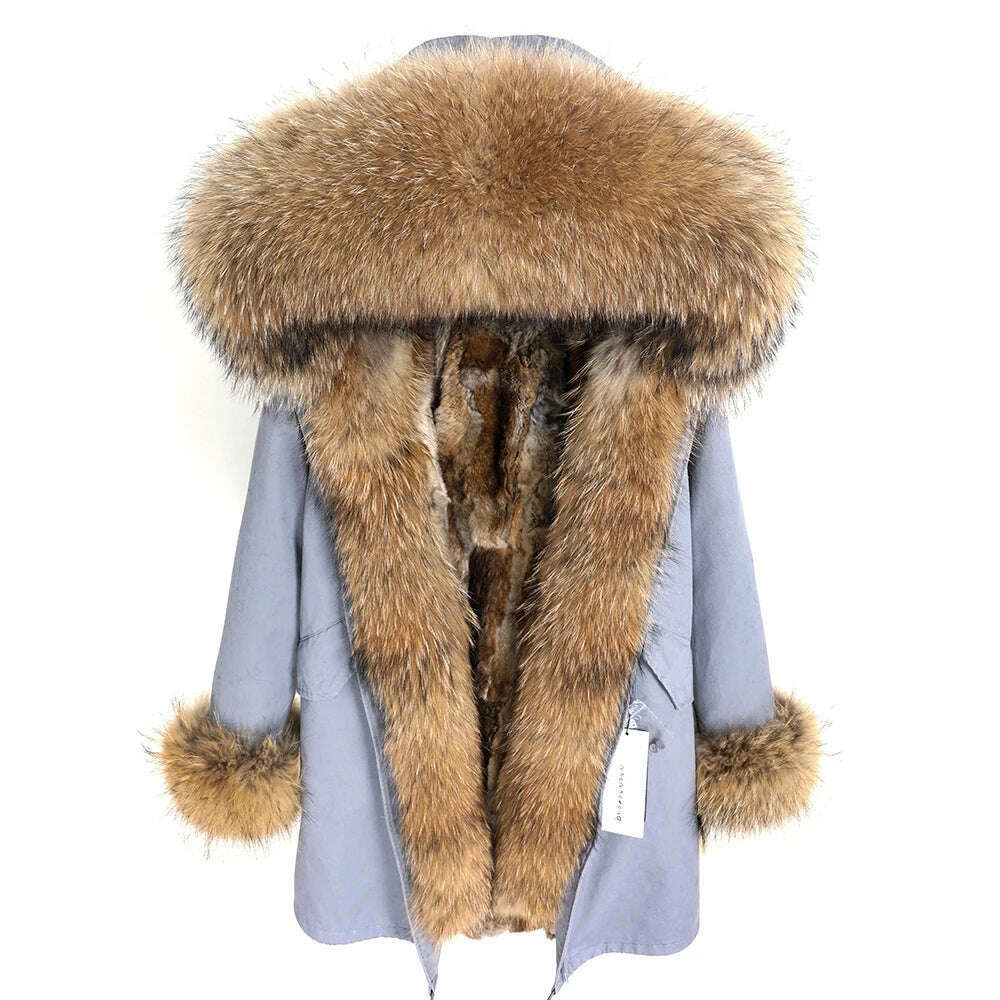 KIMLUD, MMK fashion women's parka coat rabbit fur lining big raccoon fur collar winter coat jacket long hooded army green season warm ja, 2 / S, KIMLUD Womens Clothes