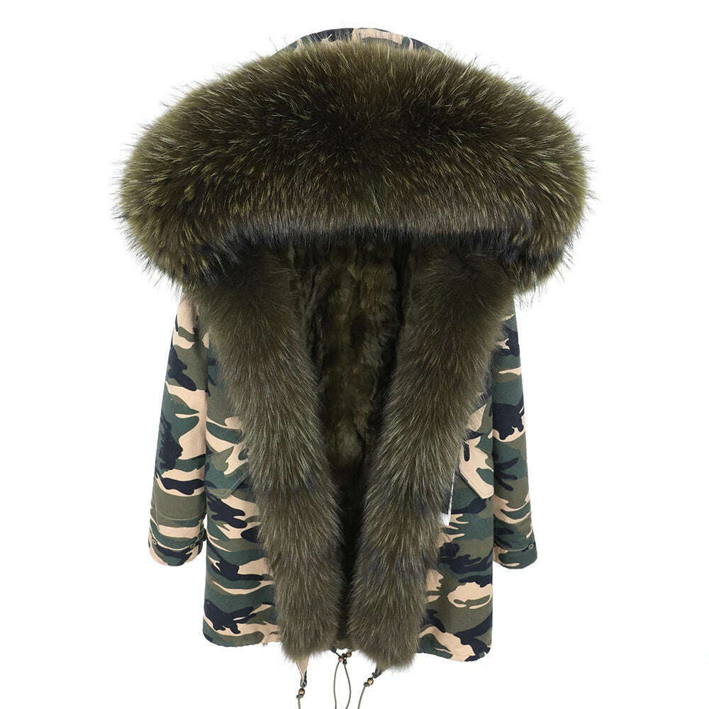 KIMLUD, MMK fashion women's parka coat rabbit fur lining big raccoon fur collar winter coat jacket long hooded army green season warm ja, 14 / S, KIMLUD Womens Clothes