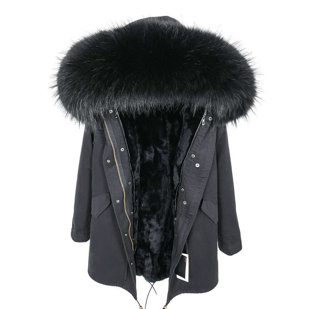KIMLUD, MMK fashion women's parka coat rabbit fur lining big raccoon fur collar winter coat jacket long hooded army green season warm ja, 27 / S, KIMLUD Womens Clothes