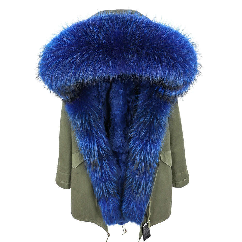KIMLUD, MMK fashion women's parka coat rabbit fur lining big raccoon fur collar winter coat jacket long hooded army green season warm ja, KIMLUD Womens Clothes