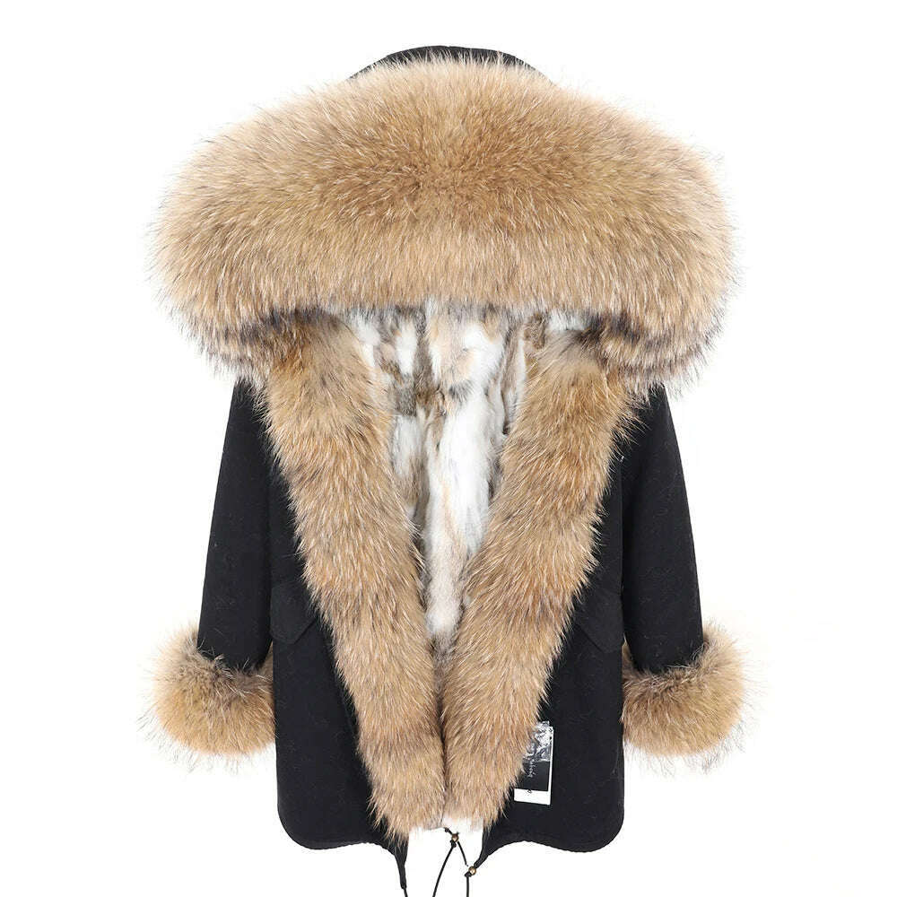 KIMLUD, MMK fashion women's parka coat rabbit fur lining big raccoon fur collar winter coat jacket long hooded army green season warm ja, KIMLUD Womens Clothes