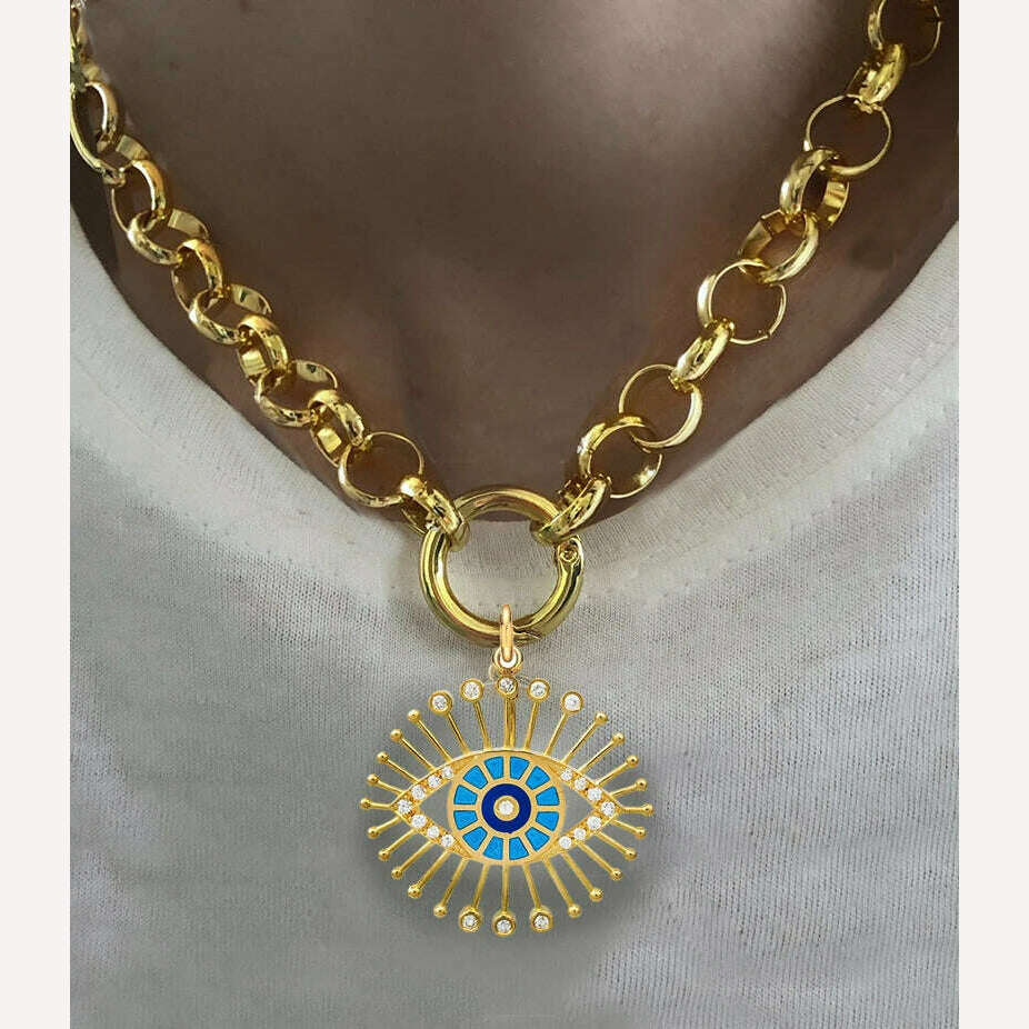 KIMLUD, Moda shell flower pendant necklace heart pearl evil eye charm Women Girls Party Jewelry Collier buddha Neck Accessory Vintage, necklace 1, KIMLUD APPAREL - Womens Clothes
