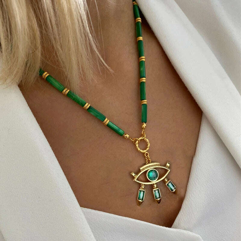 KIMLUD, Moda shell flower pendant necklace heart pearl evil eye charm Women Girls Party Jewelry Collier buddha Neck Accessory Vintage, necklace 7, KIMLUD APPAREL - Womens Clothes