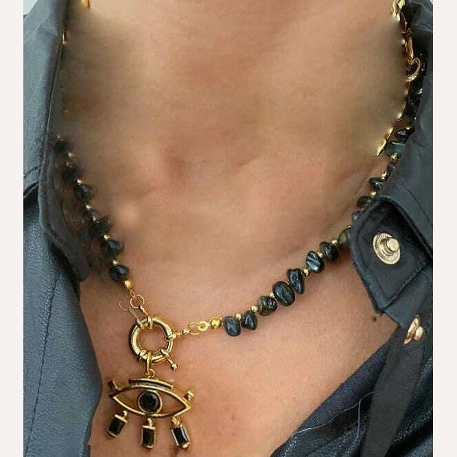 KIMLUD, Moda shell flower pendant necklace heart pearl evil eye charm Women Girls Party Jewelry Collier buddha Neck Accessory Vintage, necklace 11, KIMLUD APPAREL - Womens Clothes