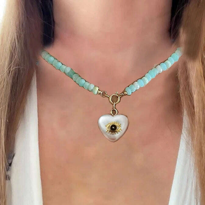 KIMLUD, Moda shell flower pendant necklace heart pearl evil eye charm Women Girls Party Jewelry Collier buddha Neck Accessory Vintage, necklace 18, KIMLUD APPAREL - Womens Clothes