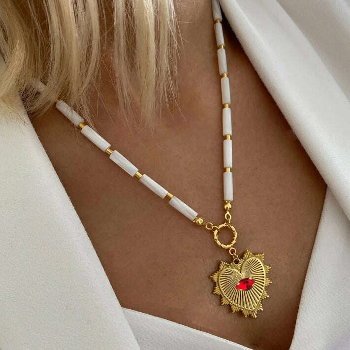 KIMLUD, Moda shell flower pendant necklace heart pearl evil eye charm Women Girls Party Jewelry Collier buddha Neck Accessory Vintage, necklace 27, KIMLUD APPAREL - Womens Clothes