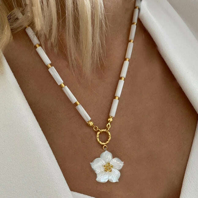 KIMLUD, Moda shell flower pendant necklace heart pearl evil eye charm Women Girls Party Jewelry Collier buddha Neck Accessory Vintage, necklace 28, KIMLUD APPAREL - Womens Clothes