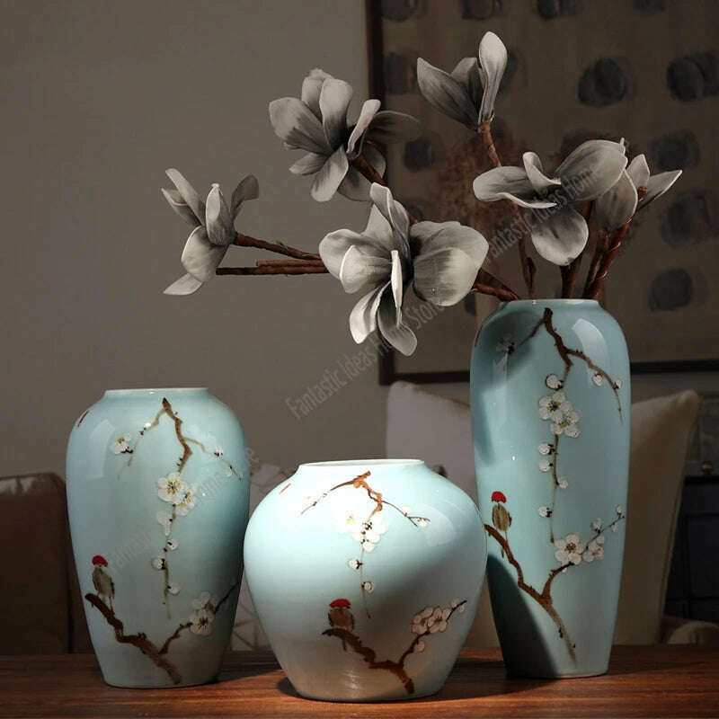 KIMLUD, Modern Chinese Hand-painted Vases, Living Room Ceramic Light Luxury Table Decorations, Countertop Vases, Produced in Jingdezhen, KIMLUD Womens Clothes