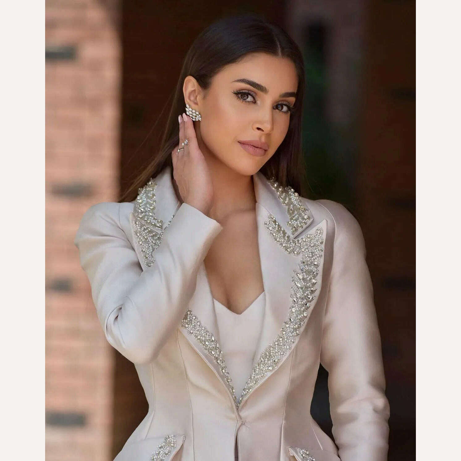 KIMLUD, Modern Crystal Women Suits 2 Pieces One Button Shiny Pocket Blazer Custom Made Fashion Slim Fit Elegant Celebrity Jacket, KIMLUD Women's Clothes
