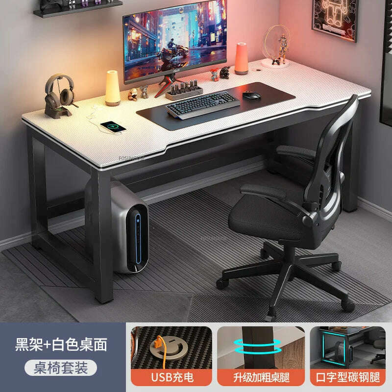 KIMLUD, modern Desktop Computer Desks Household Office Table Gaming Pc Bedroom Student Study Table Writing Desk Table Office Furniture Z, A-white B-140-chair, KIMLUD Women's Clothes