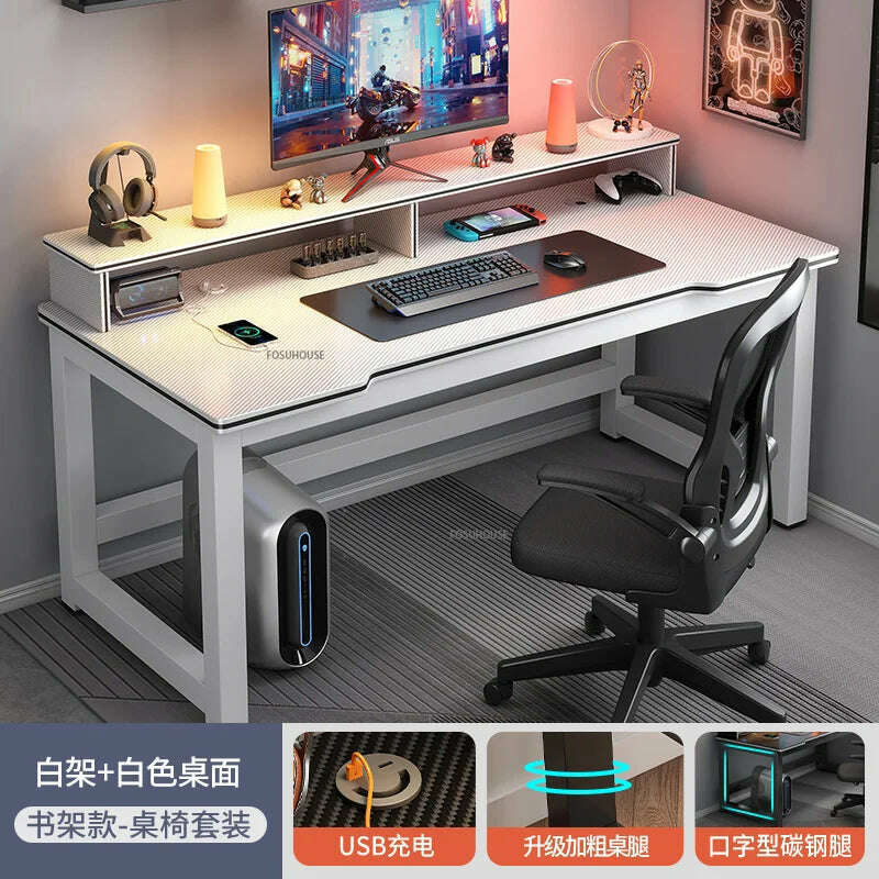 KIMLUD, modern Desktop Computer Desks Household Office Table Gaming Pc Bedroom Student Study Table Writing Desk Table Office Furniture Z, B-white A-100-chair, KIMLUD Women's Clothes