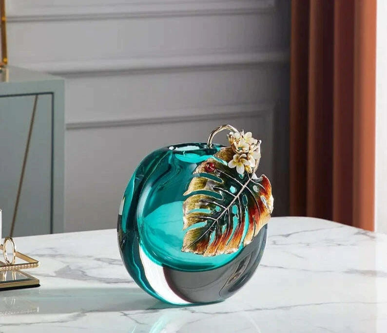 KIMLUD, Modern minimalism Light luxury glass vase Home and living room decorations Glass enamel colored flower arrangement device, 23x25cm, KIMLUD Womens Clothes