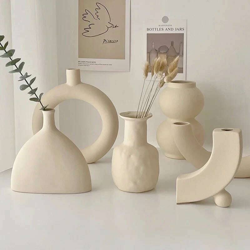 KIMLUD, Modern Simple Ceramic Art Vase Dried Flowers Flower Arrangement Ornaments Living Room TV Cabinet Bedroom Desktop Home Decoration, KIMLUD Womens Clothes