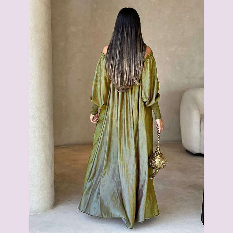 KIMLUD, Modigirl Elegant Evening Party Dress For Women Clothing 2025 Spring Summer Puff Sleeves H-line Loose Plus Size Maxi Dresses 3XL, KIMLUD Womens Clothes