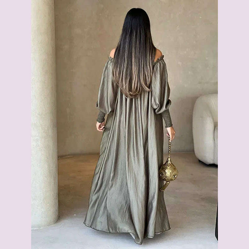 KIMLUD, Modigirl Elegant Evening Party Dress For Women Clothing 2025 Spring Summer Puff Sleeves H-line Loose Plus Size Maxi Dresses 3XL, KIMLUD Womens Clothes