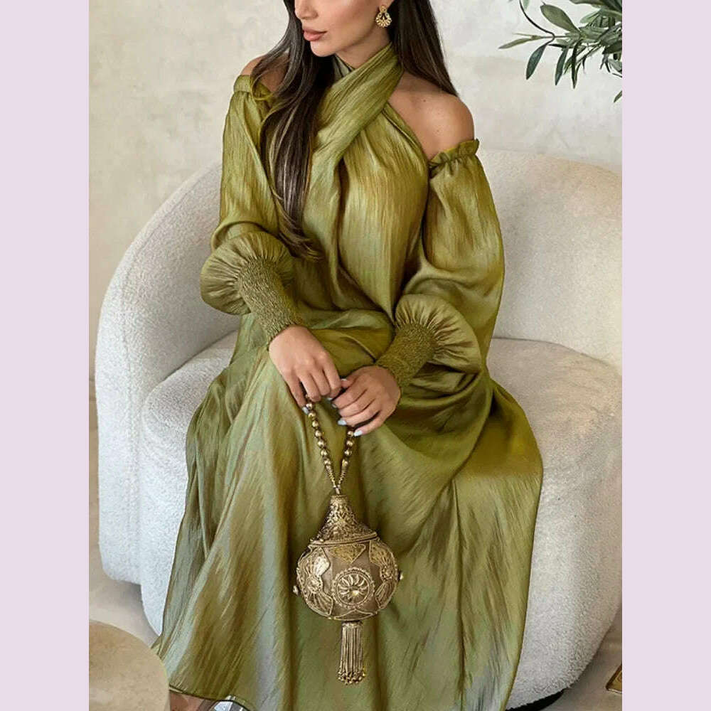 KIMLUD, Modigirl Elegant Evening Party Dress For Women Clothing 2025 Spring Summer Puff Sleeves H-line Loose Plus Size Maxi Dresses 3XL, Green Loose Dress / M, KIMLUD APPAREL - Womens Clothes