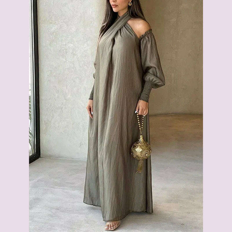 KIMLUD, Modigirl Elegant Evening Party Dress For Women Clothing 2025 Spring Summer Puff Sleeves H-line Loose Plus Size Maxi Dresses 3XL, Gray Loose Dress / L, KIMLUD APPAREL - Womens Clothes