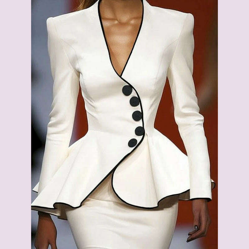 Deep V-Neck Slim Buttoned Jacket Outerwear | KIMLUD