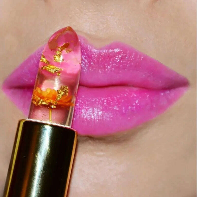 KIMLUD, Moisturizing Flower Lip Blam Jelly Transparent Long Lasting Temperature Changed Color Lipstick Pink Nourish Lips Care Cosmetics, KIMLUD Womens Clothes