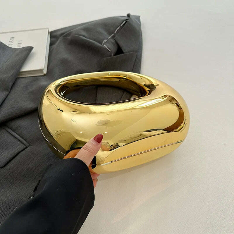 KIMLUD, MOODS Golden Evening Handbag For Women PVC Wrist Bag Dinner Party Wedding Round Handle Clutch Purse 2024 Luxury Designer Handbag, KIMLUD Women's Clothes