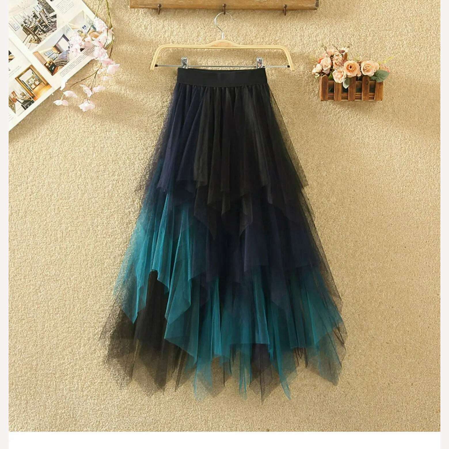MOONBIFFY 2023 New Spring Summer Women Gradient Irregular Mesh Skirt High Waist Patchwork Skirts Party Petticoat Casual Clothing - KIMLUD