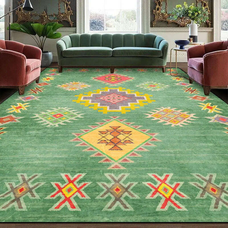 KIMLUD, Moroccan Ethnic Style Carpet and Rug Retro Yellow Green Geometric Home Decor Hallway Kitchen Bedroom Bedside Non-Slip Floor Mat, KIMLUD Women's Clothes